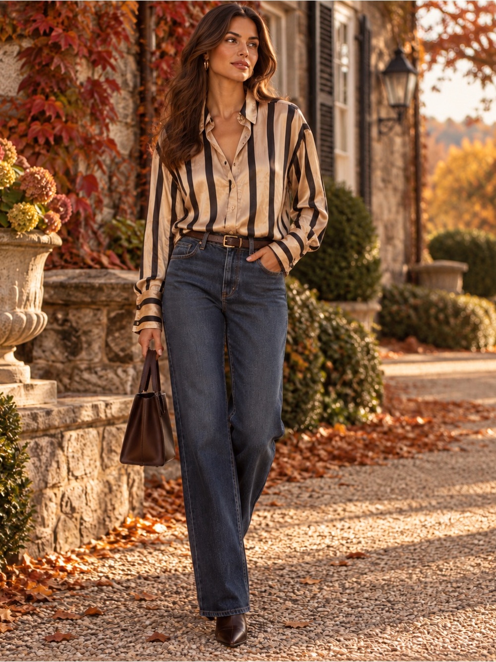 Dissh Striped Long Sleeve Button-Up Top Size M